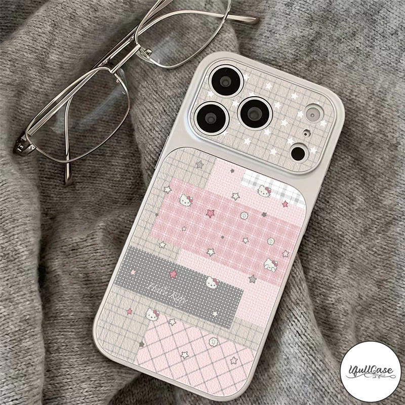 เคสเปลี่ยนสีหนัง ลาย Kitty ตาราง น่ารัก สไตล์ฮิต คู่รัก เข้ากันได้กับIPhone 17 air 12 16 14 11 13 15 Pro Max 16 15 Plus