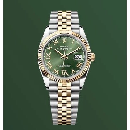 ROLEX-ROLEX Log 36mm Olive Green Unisex ผู้ชายผู้หญิงนาฬิกาข้อมือ High-End Gold-Plated นาฬิกาญี่ปุ่น