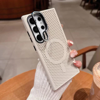 SAMSUNG เคสโทรศัพท์แม่เหล็กใช้ได้กับ ซัมซุง ส25 พิเศษ ที่ใส่เลนส์ ส24 และ ส23 ระบายความร้อนแบบรังผึ้ง สัมผัสเหมือนผิว กันลื่น