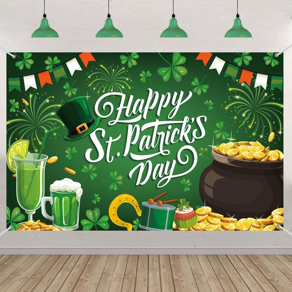 เซนต์. แบนเนอร์ตกแต่งวันแพทริค แฮปปี้เซนต์ แบนเนอร์วันเซนต์แพทริค Shamrock Irish Luck Day Green Sham