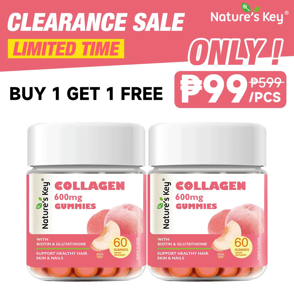 [₱199 For 2 Bottles] Nature's Key Halal Collagen Gummies 600mg Fish Oil Skin Elasticity Hydration An