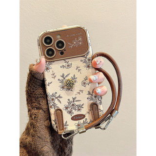 Retro flower suitable for Apple 17Promax phone case 17pro new iPhone 16Promax female 15pro wrist strap lanyard 13/14 niche high-end feel