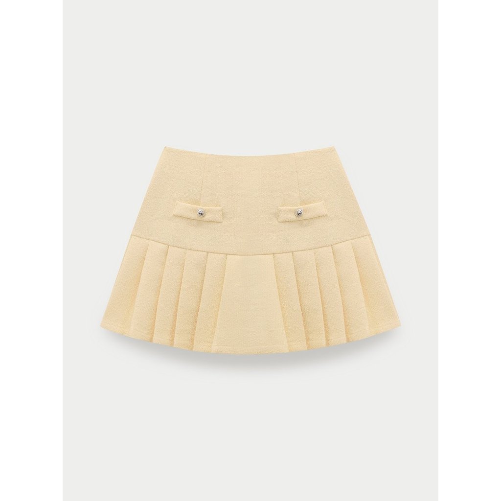 [Pomelo] กระโปรงสั้นผ้าทวีดทรงพลีท / Tweed Pleated Mini Skirt