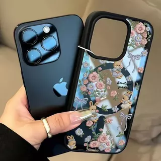 เคสโทรศัพท์ลายกระต่าย ใช้ได้กับ iPhone 13 Pro/11/12 Pro Max/14/15/16 Plus ดีไซน์แม่เหล็กคุณภาพสูงช่วยปกป้องเลนส์