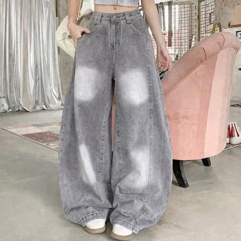 #623 (XS-9XL) jinjeans กางเกงยีนส์ทรง Barrel สีเทา baggy กระบอกใหญ่ unisex สวยมาก
