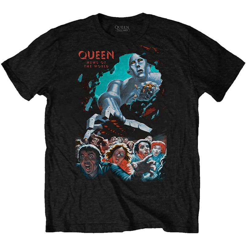 เสื้อยืดวินเทจโอเวอร์ไซส์สำหรับผู้ชาย Queen Band Queen News Of The World