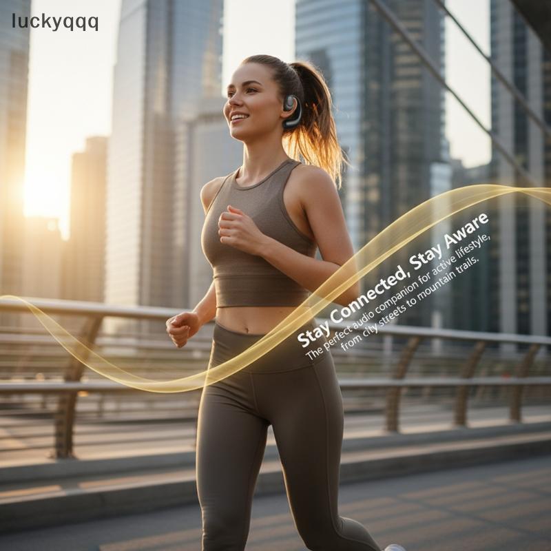Luckyqqq หูฟังไร้สายสําหรับเล่นกีฬา Air Conduction หูฟังที่เกี่ยวหู Stable In Ear Secure สําหรับวิ่ง