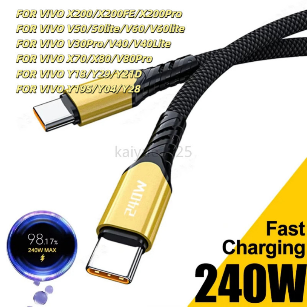 240W USB To USB C Fast Charger สายชาร์จเร็ว 3.0 Type-C สาย 10A Chargers USBC สายไฟสําหรับ VIVO Y18 Y