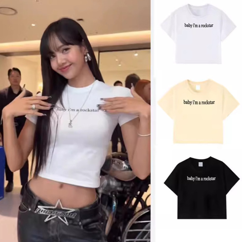 Lisa Rockstar Pop-up Shop เสื้อยืดแขนสั้น พิมพ์ลายแบบเดียวกัน