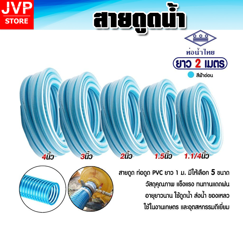 สายดูดน้ำสีฟ้าอ่อน 2 เมตร ท่อกระดูกงู เกรดA หนาพิเศษ เลือกได้ขนาด 1.1/4" - 4" ทนแรงดูดสูง ไม่ยุบตัว ส่งไวจากไทย