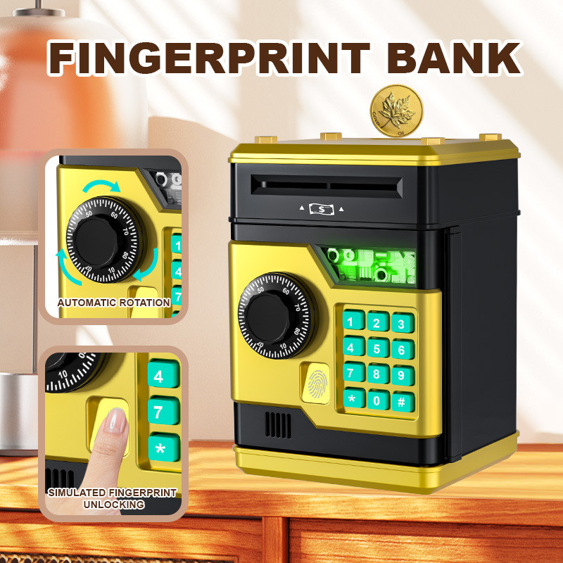 พร้อมสต็อกลายนิ้วมือรหัสผ่านกล่องกระปุกออมสิน ATM เงินฝากเครื่องเงินสดกระปุกออมสินของขวัญเด็กปลอดภัย
