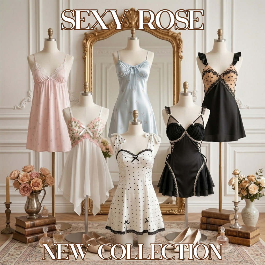 SEXY ROSE  ชุดนอนผ้าซาติน ชุดนอนผ้าลื่นใส่สบาย พร้อมส่ง ส่งไว 🦋 M-5XL | 40-100กก. SET-5934
