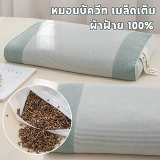 หมอนบัควีท เมล็ดเต็ม ผ้าฝ้าย 100% ระบายอากาศ ไม่อับชื้น ช่วยให้คอไม่งอ เวลานอน