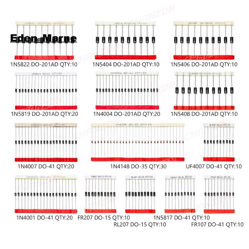 [Eden_Marner]200 ชิ้น Fast Switching Schottky Diode Kit 1N4001 1N4004 1N4007 1N5408 UF4007 FR207 1N5