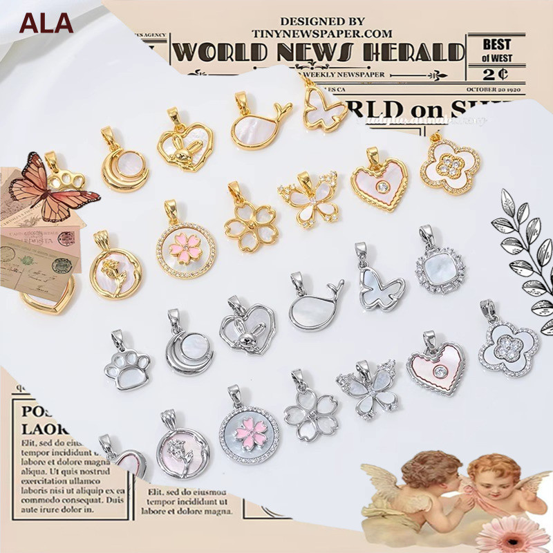 💖ALA เครื่องประดับ DIY💖สร้อยคอจี้หัวใจผีเสื้อ 14K ทองคำแท้ ประดับมุกธรรมชาติ รูปดาว พระจันทร์ โคลเวอร์ ดอกซากุระ【Pendant จี้/จี้สร้อยคอ ชาร์ม สร้อยคอ จี้สร้อย】