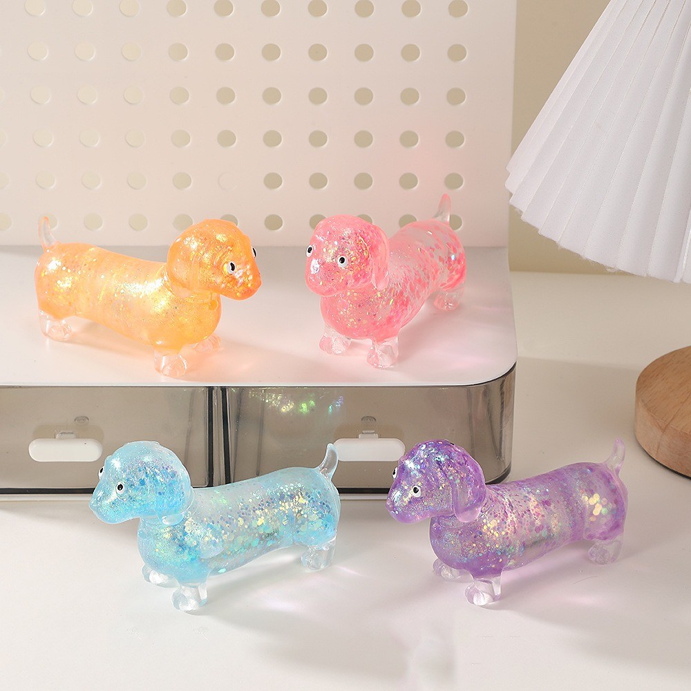 Glitter Dachshund Squishy ของเล่นน่ารัก Calming Squeeze ของเล่นสําหรับเด็กผู้ใหญ่ความเครียดบรรเทา Companion