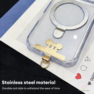 สแตนเลสโทรศัพท์เชือกเส้นเล็กคลิปแพทช์360°เชือกคล้องเคสโทรศัพท์ป้องกันการสูญหาย รูปทรงหมีน่ารัก แผ่นรองโทรศัพท์สแตนเลสสตี