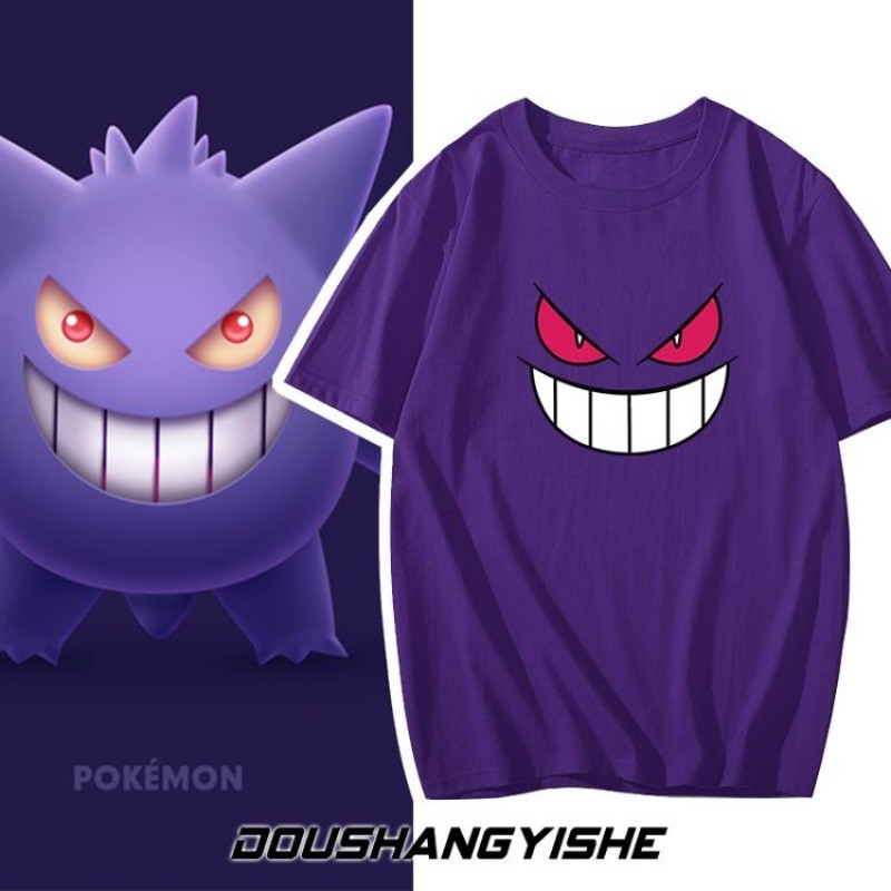 M-8XLheroPokemon Gengarพิมพ์ลําลองแขนสั้นเสื้อยืดผู้ชายผู้หญิงStreetwear O-คอฤดูร้อนคู่Tee