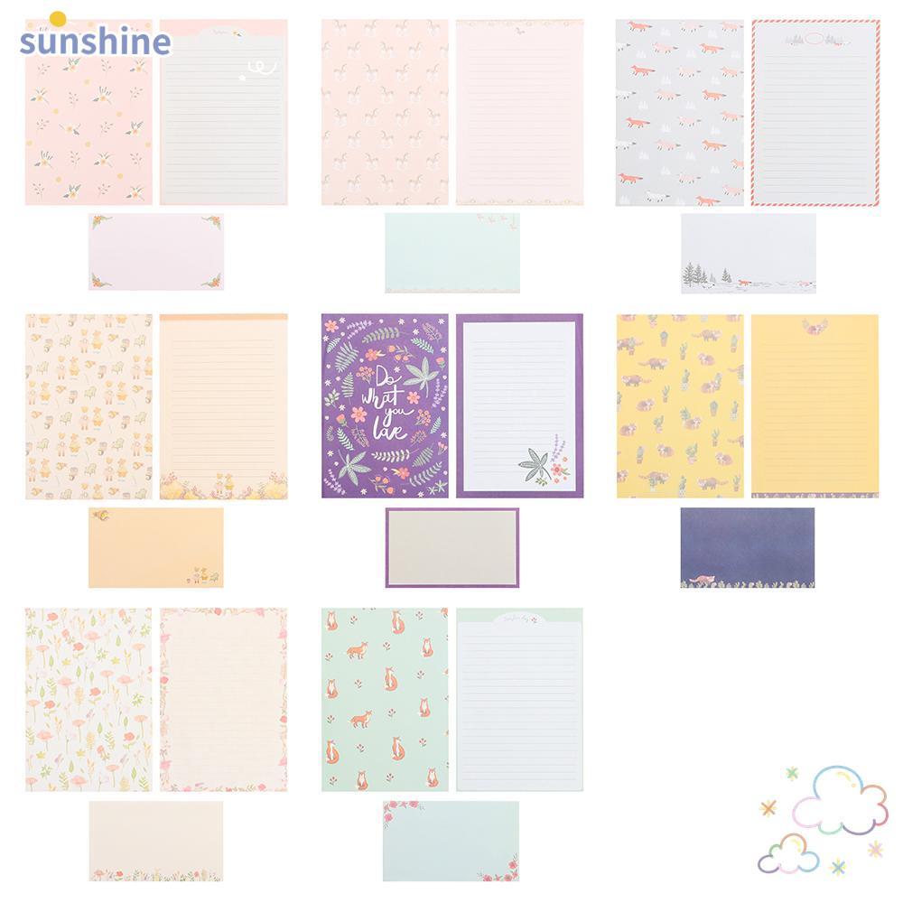 SSUNSHINE กระดาษเขียน 6 ชิ้นการ์ตูนสัตว์ลายดอกไม้ของขวัญพร้อมซองจดหมาย 3 ชิ้น