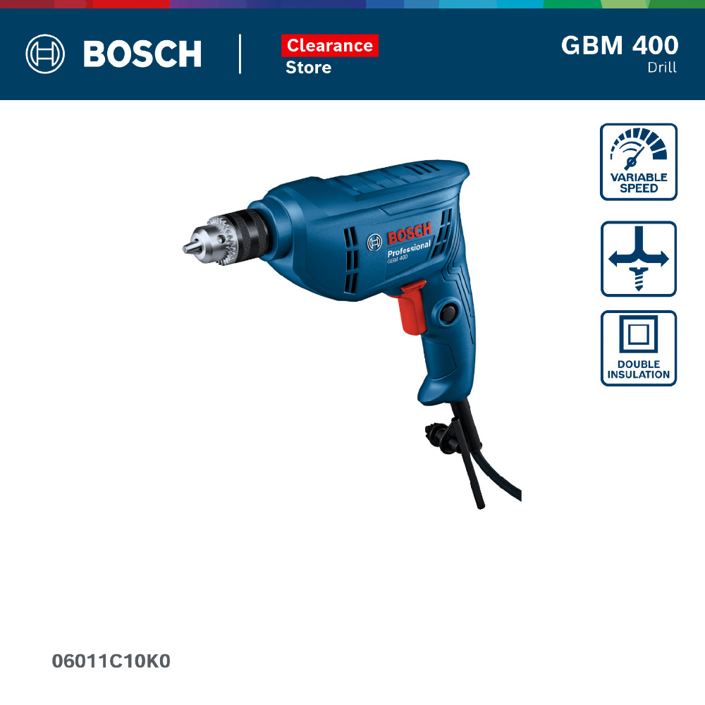 Bosch GBM 400 สว่านไฟฟ้า 3/8 นิ้ว (10 มม.) รุ่นใหม่ หัวบิดเปลี่ยนดอกไม่ต้องใช้จำปา รหัส 06011C10K0