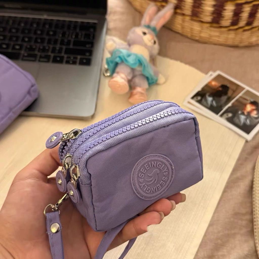Po Po Po Po Purple "Sanwich" Portable Pouch 3-Layer Mini Nylon Coin Purse Lipstick ID Storage Bag 26
