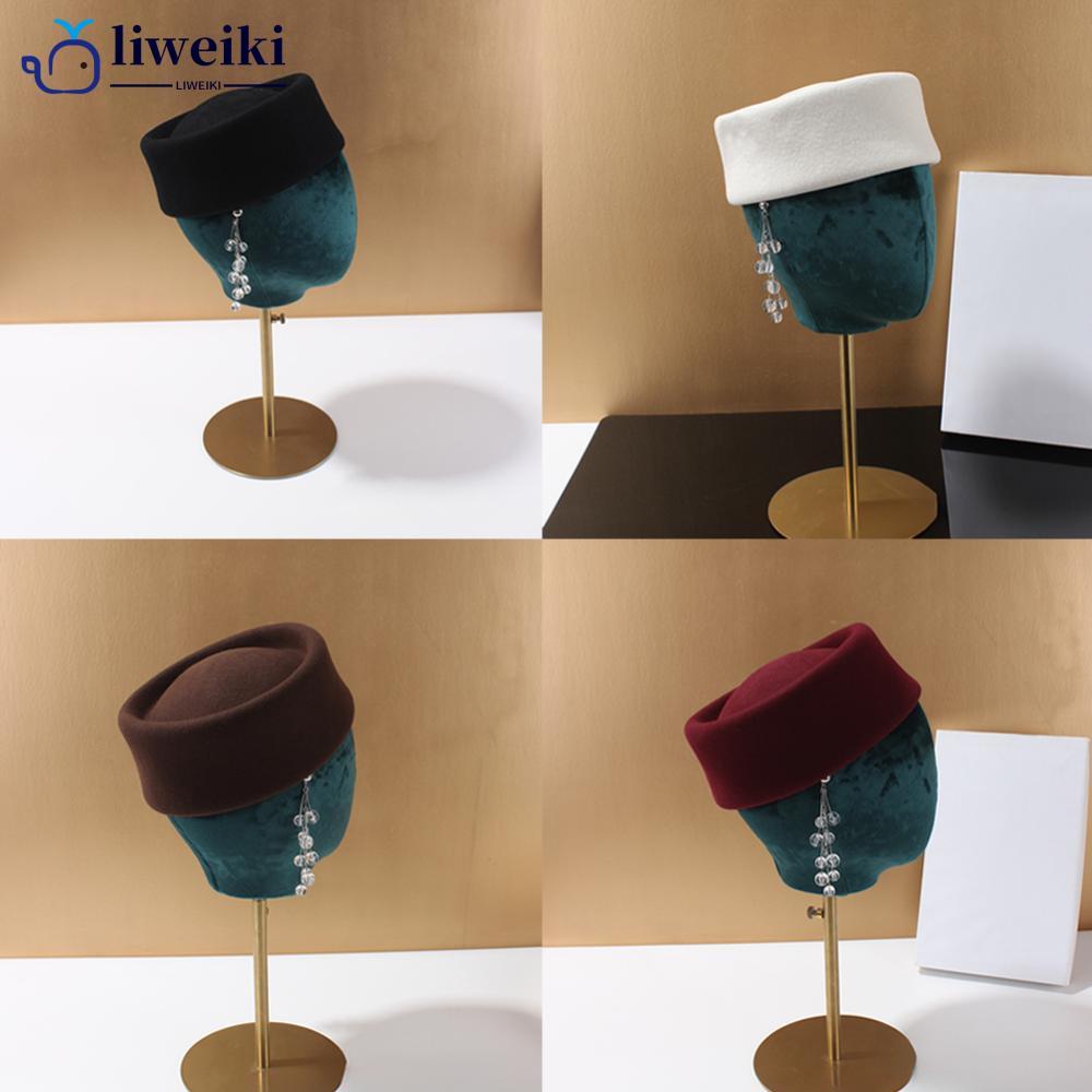LIWEKI ผู้หญิงอังกฤษ Retro ขนสัตว์ Felt Beret Hard เว้า Top Elegant Mini หมวกสําหรับงานแต่งงานอย่างเ