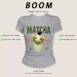COD（จัดส่งภายใน 24 ชั่วโมง）เสื้อสาวอวบ เสื้อครอปท็อป แขนสั้น babytee สไตล์เกาหลี y2k T-shirt | รูปแบบเลข มัทฉะลาเต้