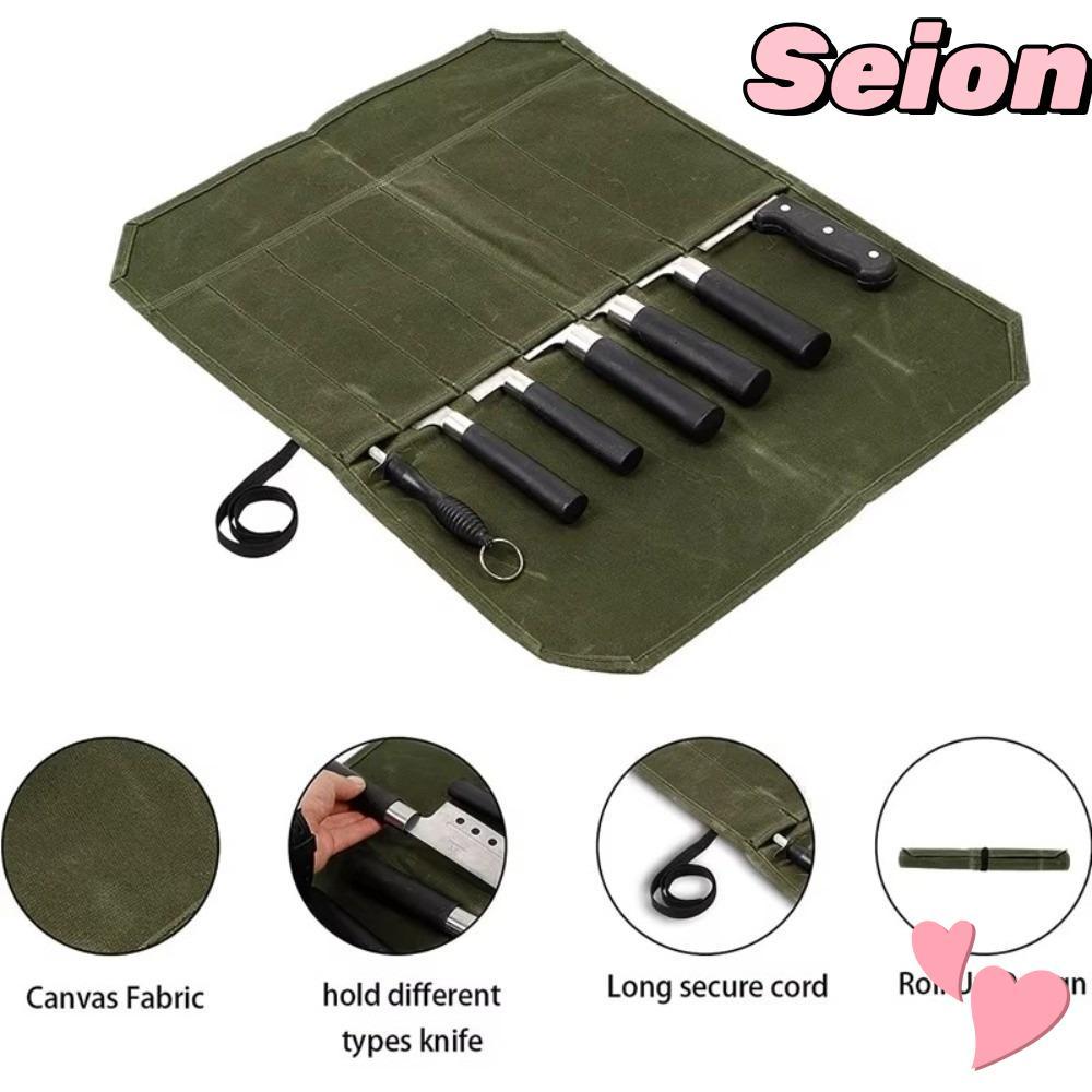 SEION Chef Tools Storage Bag, Portable 7 Slots Chef Tools Carrier, Vintage Minimalist Waterproof Rol