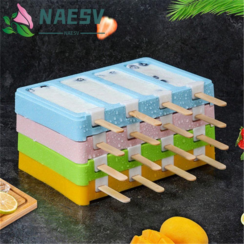 แม่พิมพ์ไอศกรีม NAESV พร้อมแท่งไม้ 50 แท่ง เครื่องมือขนมโฮมเมด เครื่องทําป๊อปน้ําแข็ง 4 เซลล์