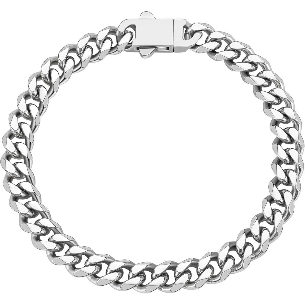 FiusemMensSilverColoredBraceletsforMen,StainlessSteelCubonlinkBracelet,5mm/7mm/8mmWhip,7.1"/7.9"Leng