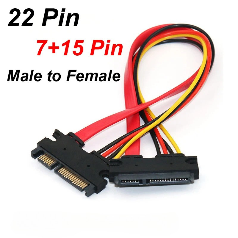 0.3Meter 22 Pin ชายหญิง Sata Extension Cable SATA 3 III 22 Pin ชายหญิง 7 +15 Pin SATA Data Power Combo