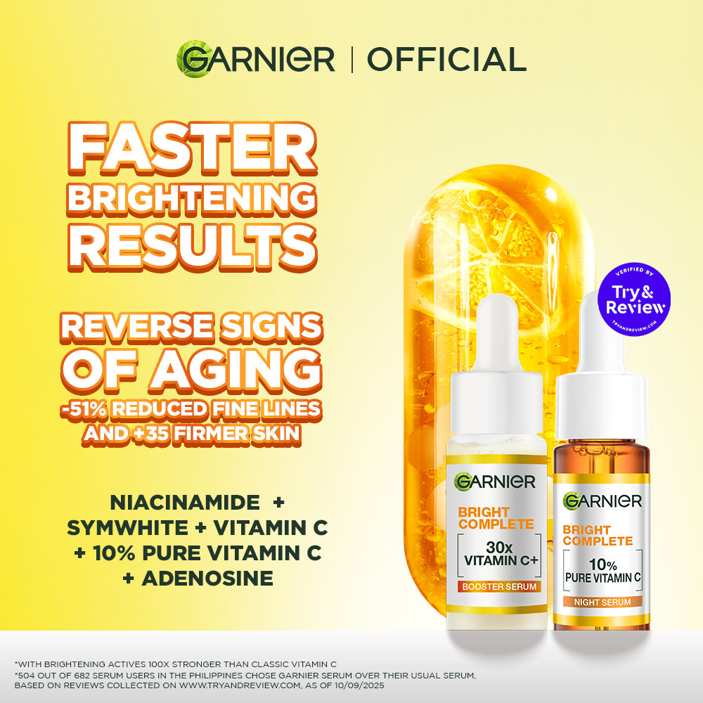 Garnier Vitamin C 24HR Power Duo: Niacinamide Serum(15ml) & 10% Pure Vitamin C Overnight Serum(15ml)