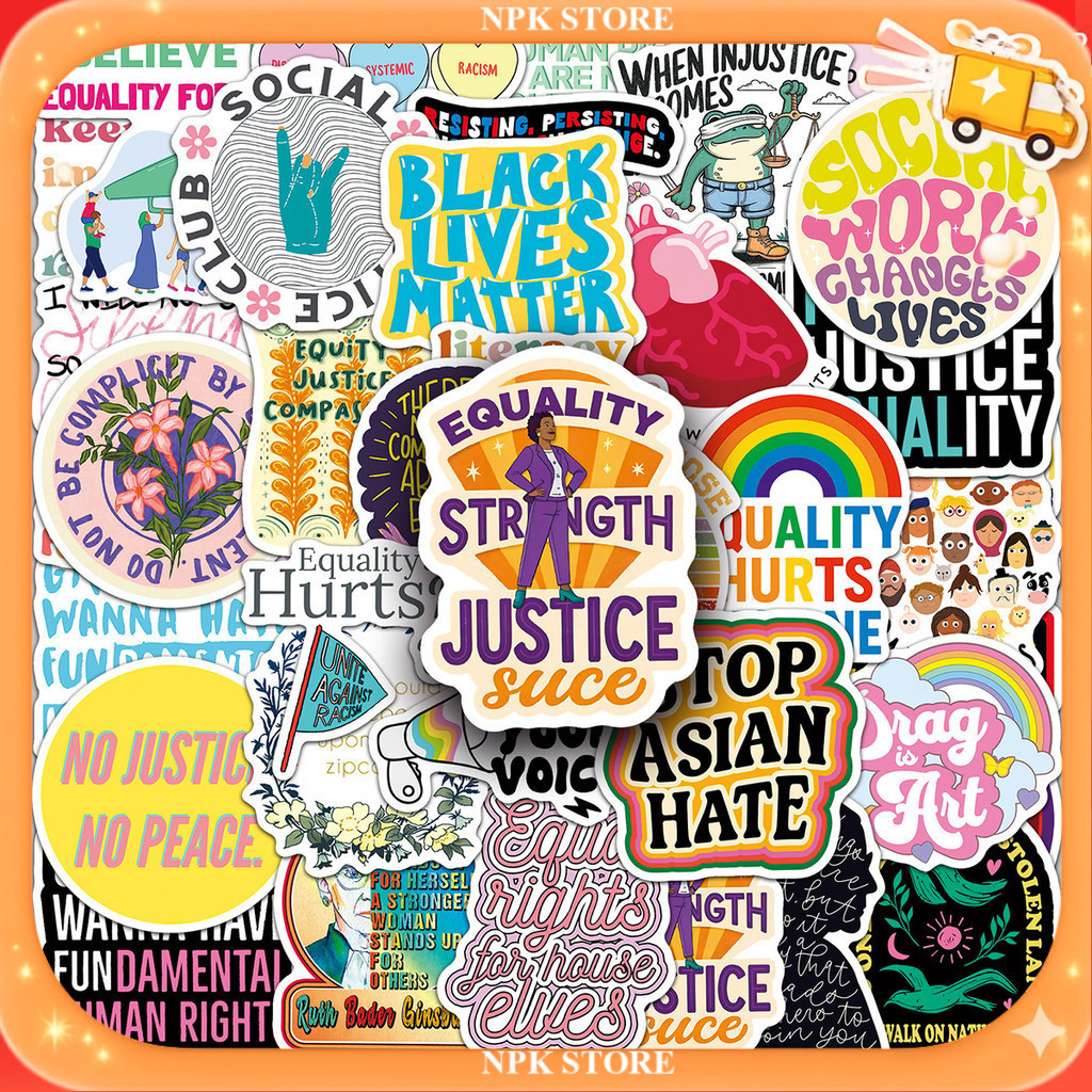 🔥🇹🇭พร้อมส่ง🇹🇭🔥 50แบบ สติกเกอร์ วลี ความยุติธรรมทางสังคม English social justice word sticker