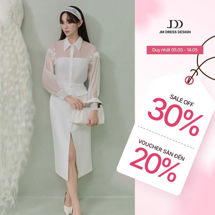 เสื้อเชิ้ตลายดอกไม้ 2S25.2507OG + กระโปรงแหวกหน้า 4L09 – Feminine, Elegant White Set JM