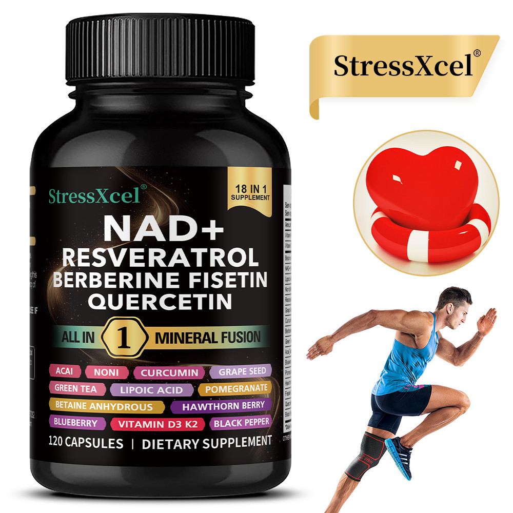 StressXcel NAD+ Resveratrol, Berberine, Fisexin, อาหารเสริม Quercetin – ​​รองรับความจําสมอง ช่วยปรับสมดุลน้ําตาลในเลือด และปกป้องระบบหัวใจ