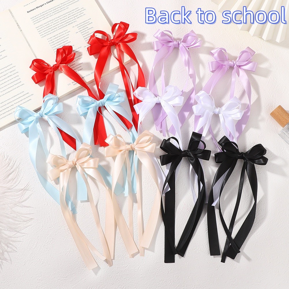 2 ชิ้นยาว Bowknot กิ๊บติดผมสําหรับสาวสีทึบริบบิ้น Bows Hairpins Hairgrip Boutique เด็กอุปกรณ์เสริมผมขายส่ง
