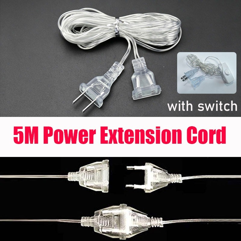 พร้อมสต็อก5M สายไฟสําหรับ US Plug ประเภทปลั๊กสําหรับ LED Curtain String Light Icicle ไฟ Garden Home งานแต่งงานตกแต่ง