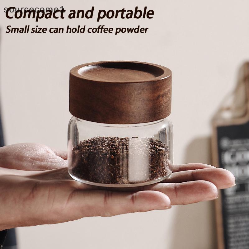 NAY Coffee Bean Glass Sealed Jar ชาผงกาแฟเครื่องเทศปิดผนึก Jar Acacia Wood Lis Glass Jar [แหล่งกําเน