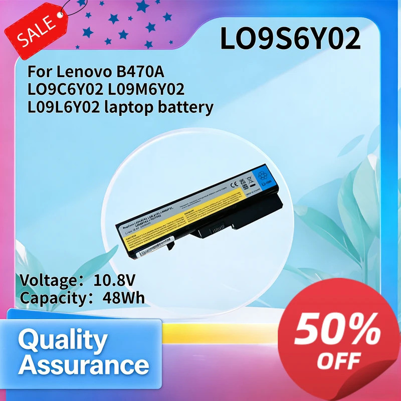 48Wh 10.8V ใช้งานร่วมกับ Lenovo B470A LO9C6Y02 L09M6Y02 L09L6Y02 แบตเตอรี่แล็ปท็อป LO9S6Y02