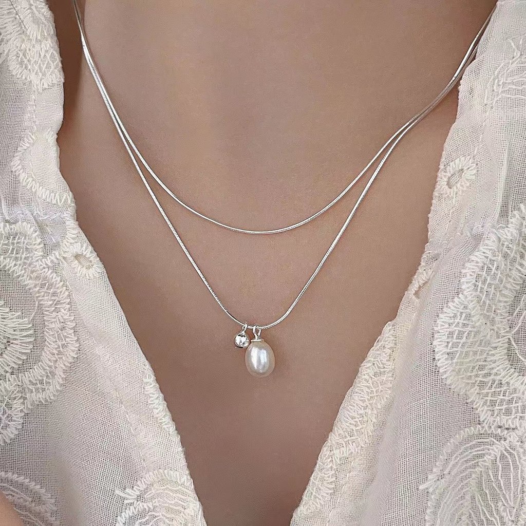 Simple Double Layer Layer Layer สร้อยคอมุกสาวAll-Match Niche Design High-Feelสไตล์Clavicle Chainอินเ