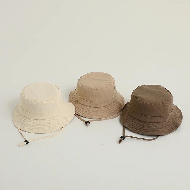 Kids Solid Color Bucket Hat Summer Adjustable Wide Brim Fisherman Cap for Boy Girl Outdoor Travel Sunscreen Accessories