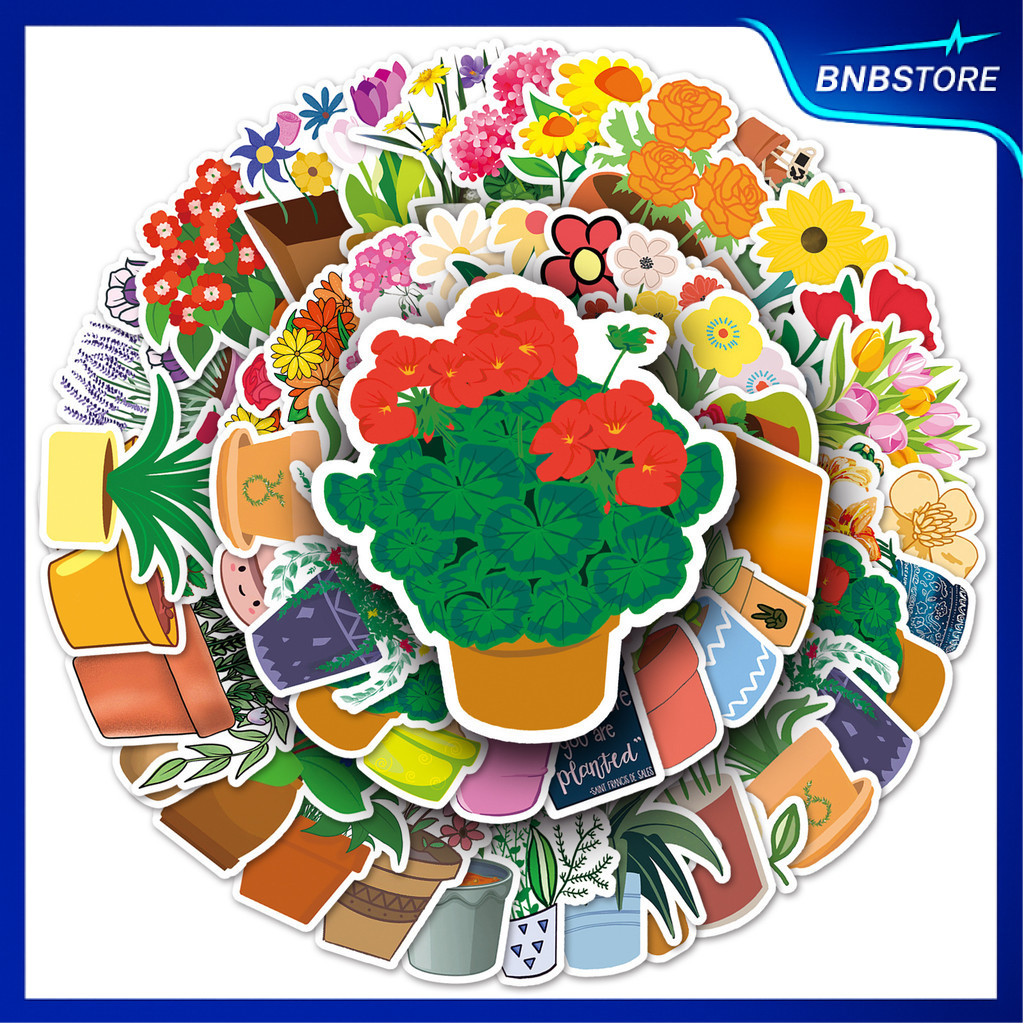 ส่งจากไทย 50แบบ สติกเกอร์ ดอกไม้ในกระถางต้นไม้ flower pot cartoon plant sticker พร้อมส่ง