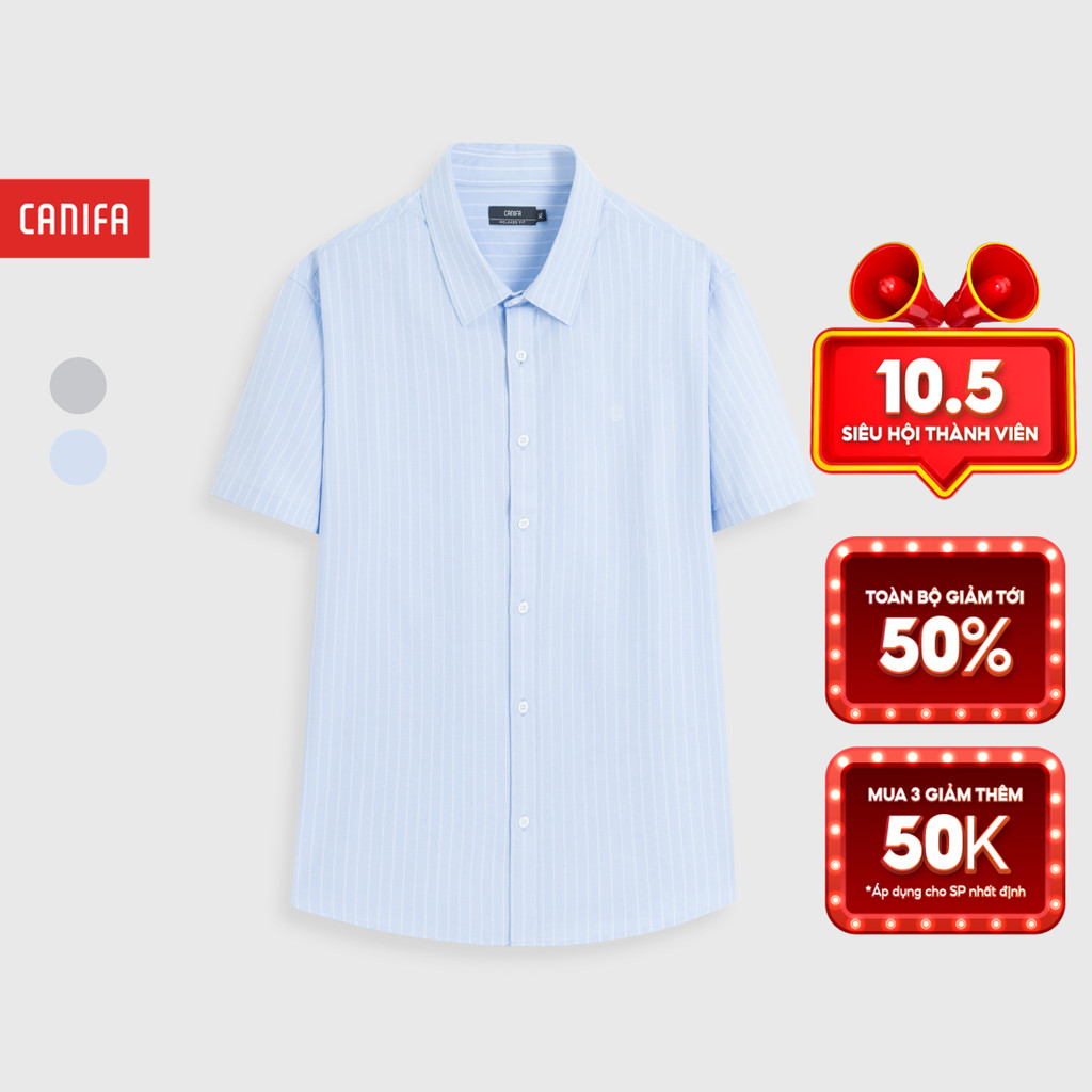CANIFA เสื้อเชิ้ตผู้ชายแขนสั้นคอปกลายสํานักงาน 8TH26S012