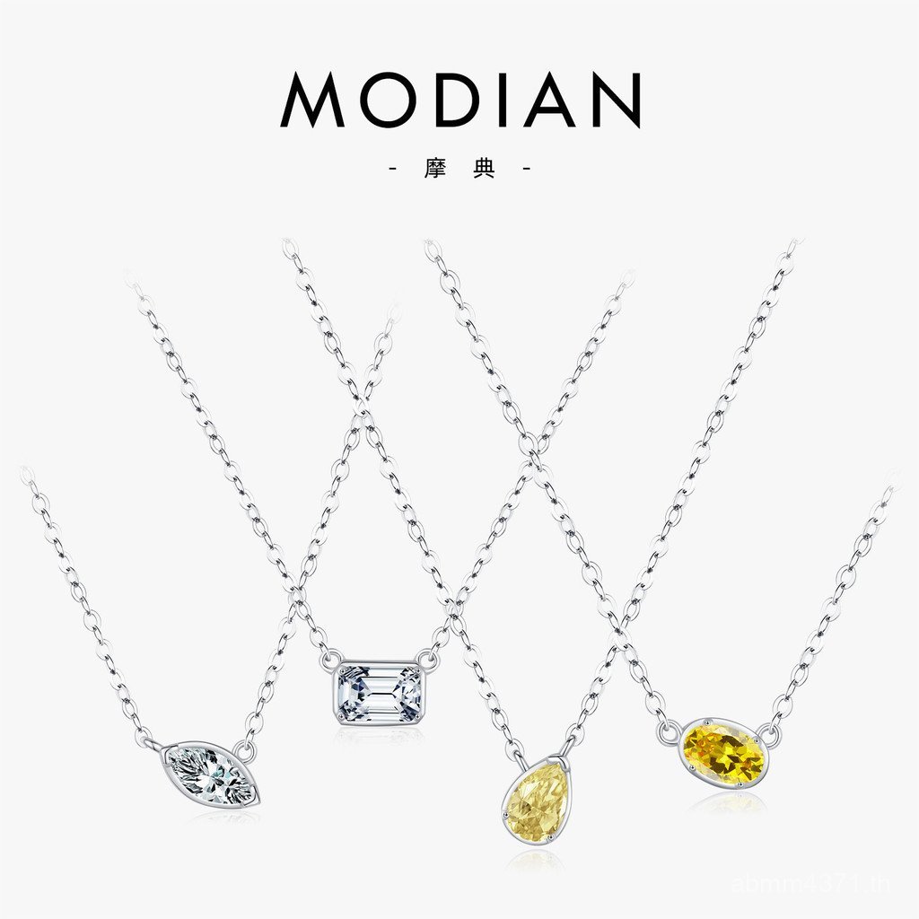 Modian สไตล์เงินคลาสสิก Clavicle Pure modian s925 สร้อยคอเพชร ins หญิงเรขาคณิต Cube น้ําตาล Simple c