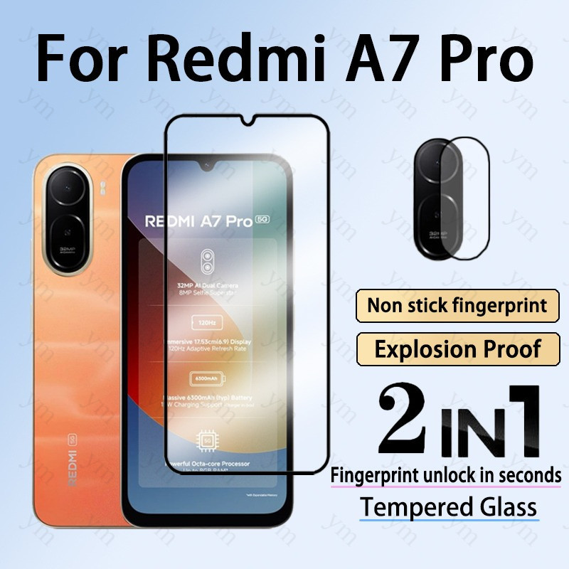 2 in 1 Redmi A7 Pro กระจกนิรภัยป้องกันหน้าจอสําหรับ Redmi หมายเหตุ 15 14 13 Poco M7 Pro A5 A3 กล้องเลนส์ Protector