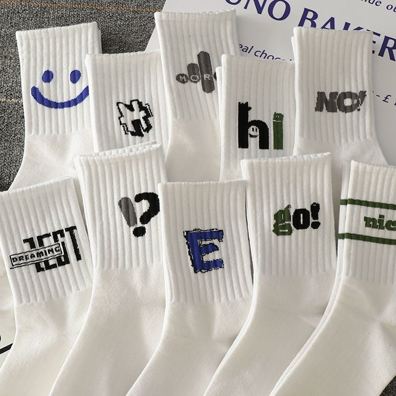 [J & N] Mid-Tube Socks Men Socks Men All-Match Deodorant ins Mid-Tube Sports Boys Four Seasons Summe