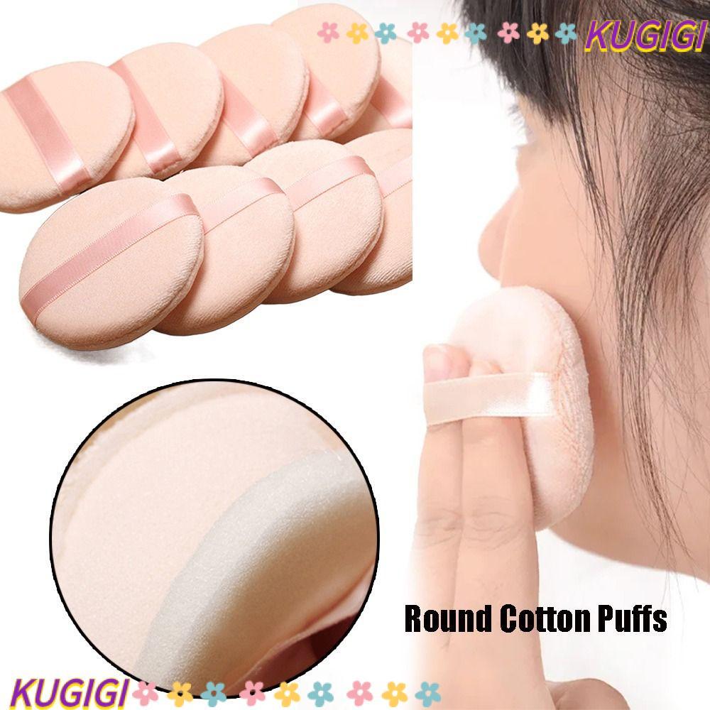 KUGIGI พร้อมริบบิ้น, ผ้าฝ้ายพัฟผ้าฝ้ายทรงกลมนุ่ม, แฟชั่นสตรีรอบกํามะหยี่ทนทานแป้งพัฟใบหน้าสําหรับการประยุกต์ใช้แต่งหน้าใบหน้า