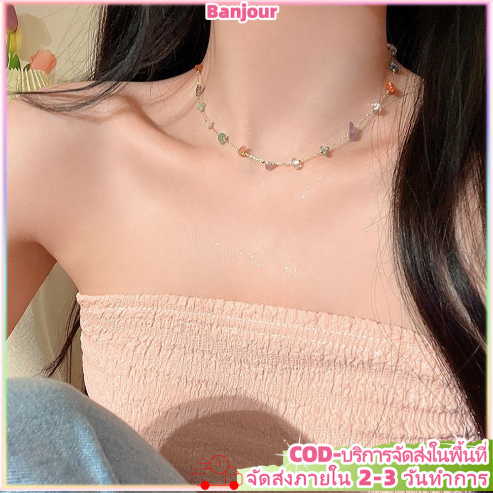 สีสันไม่สม่ําเสมอลูกปัดสร้อยคอสร้อยข้อมือผู้หญิงฤดูร้อนเรขาคณิต Clavicle Chain เครื่องประดับแฟชั่น