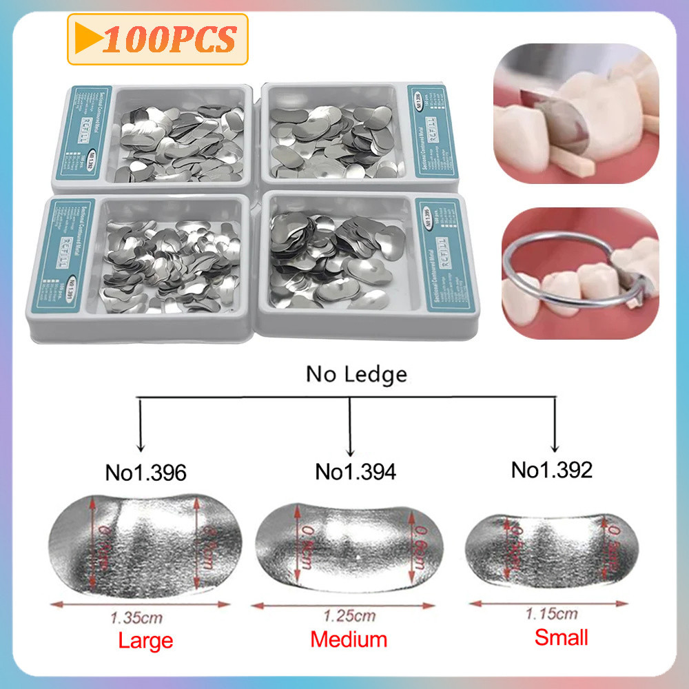 100 ชิ้น/กล่องทันตกรรม Matrix Sectional Contoured Matrices Band Kit แหวนโลหะทันตกรรมฟันขึ้นรูปวัสดุ