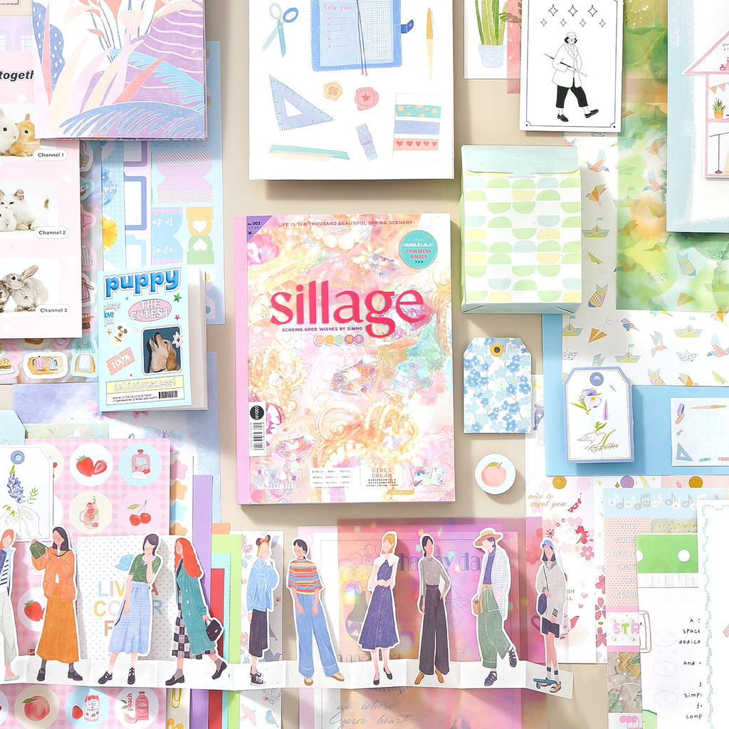 ไดลี่|Simple ins Organ Material Book All-Match สติกเกอร์หมายเหตุทําด้วยมือ DIY ฉากตกแต่งคอลเลกชันมูลค่าสูงคู่มือตกแต่งสติกเกอร์ฐาน